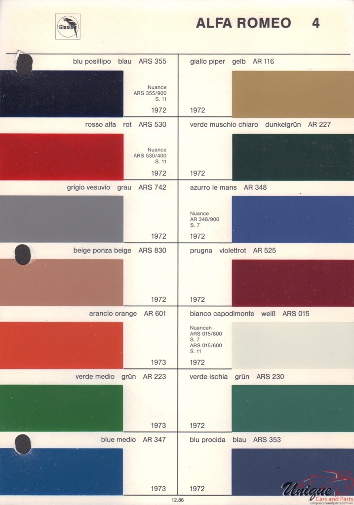 1972 Alfa-Romeo Glasurit 1 Paint Charts